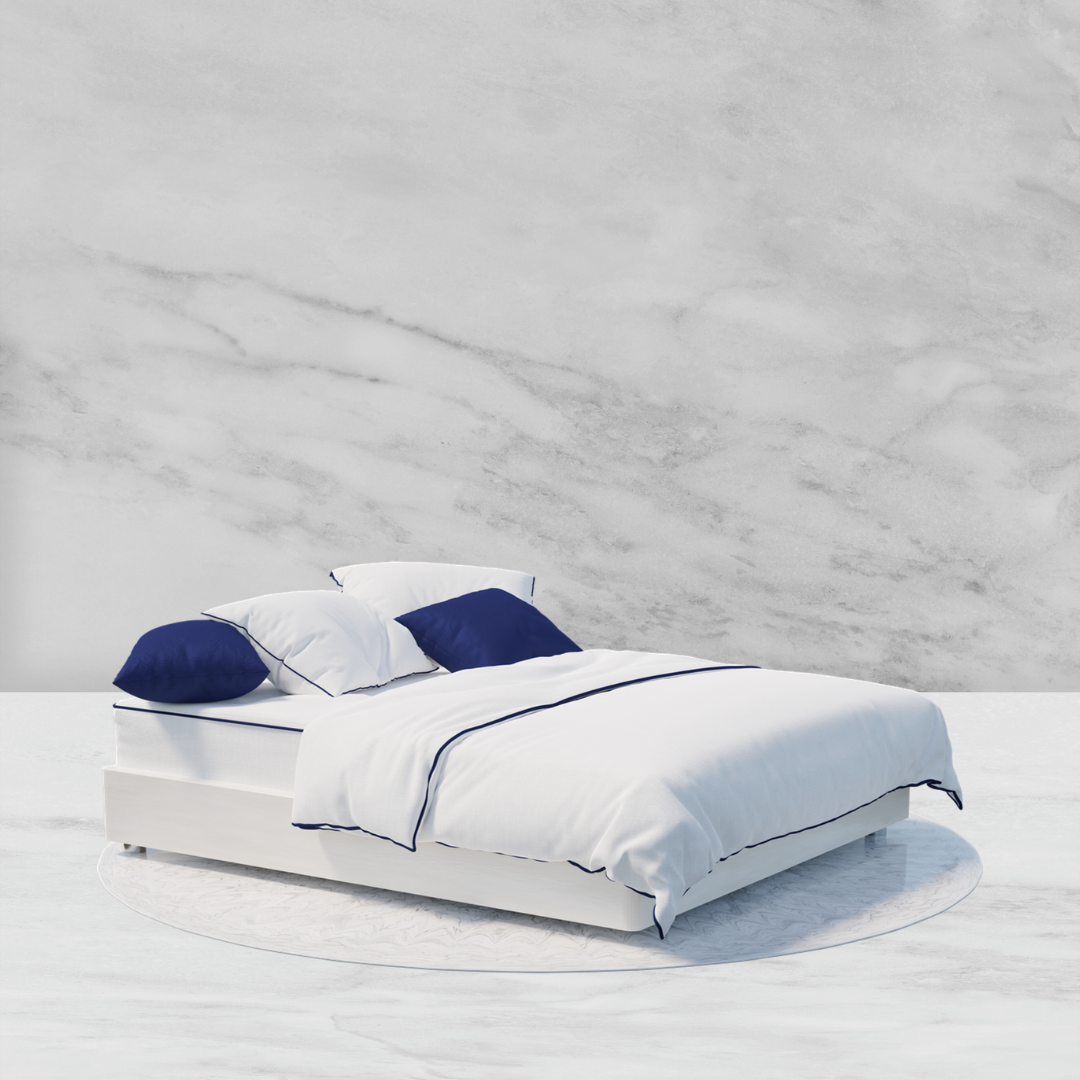 blue embroidered border bedding set