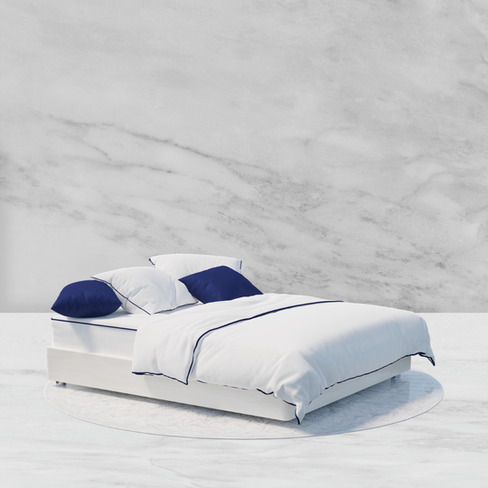 blue embroidered border bedding set