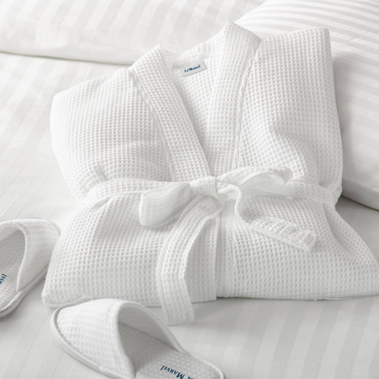 white textured rapped bathrobe
