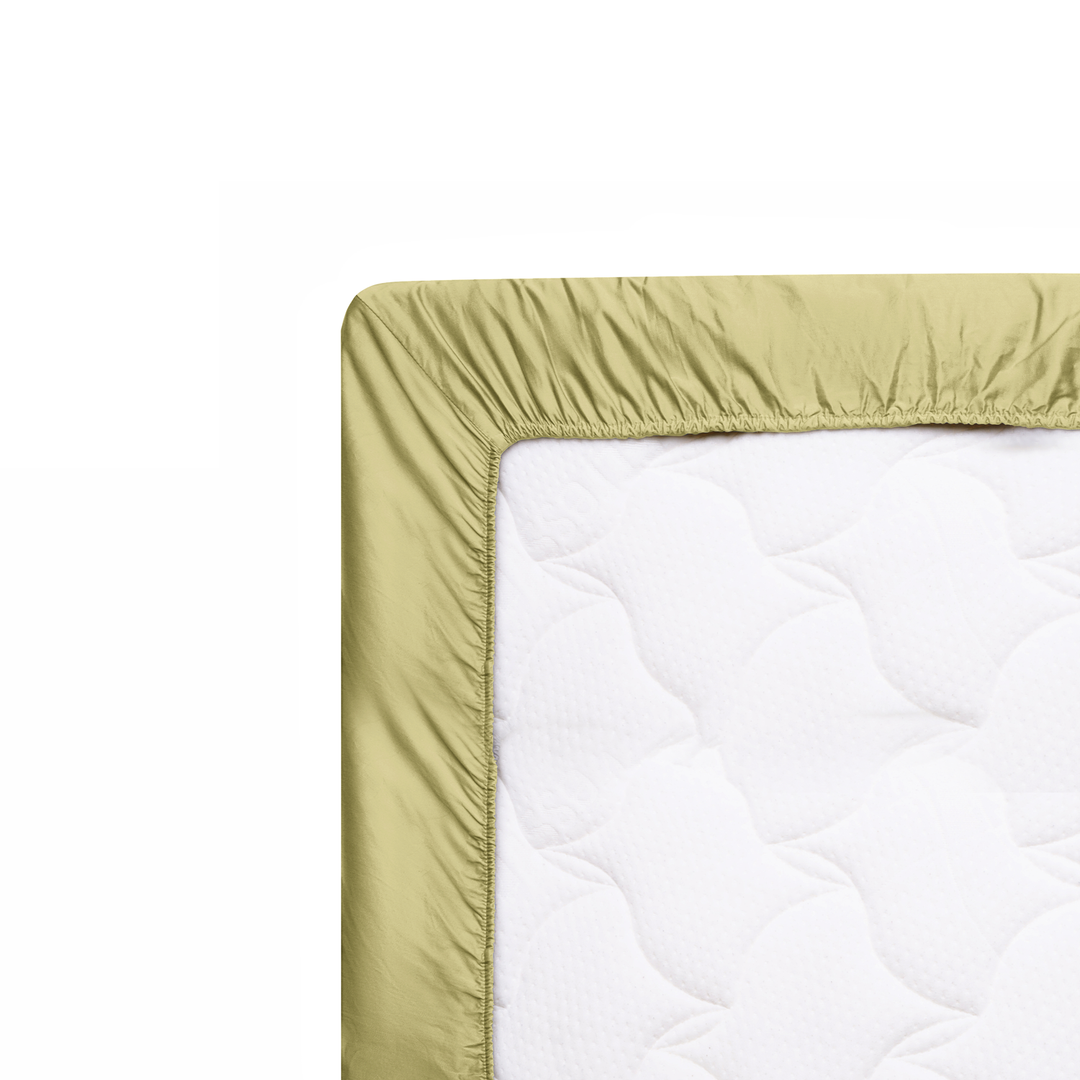 Solid Sage Green Fitted Sheet Wrap On Mattress