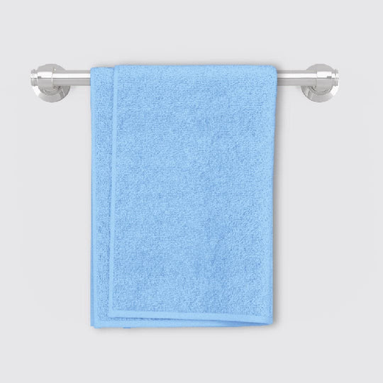 sky blue beach towel on stand