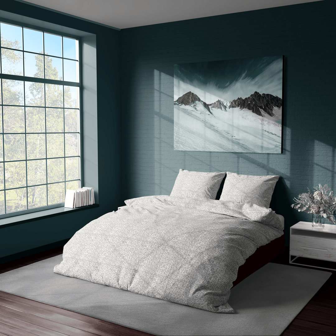 Pebbles Duvet Set on bed with cushions