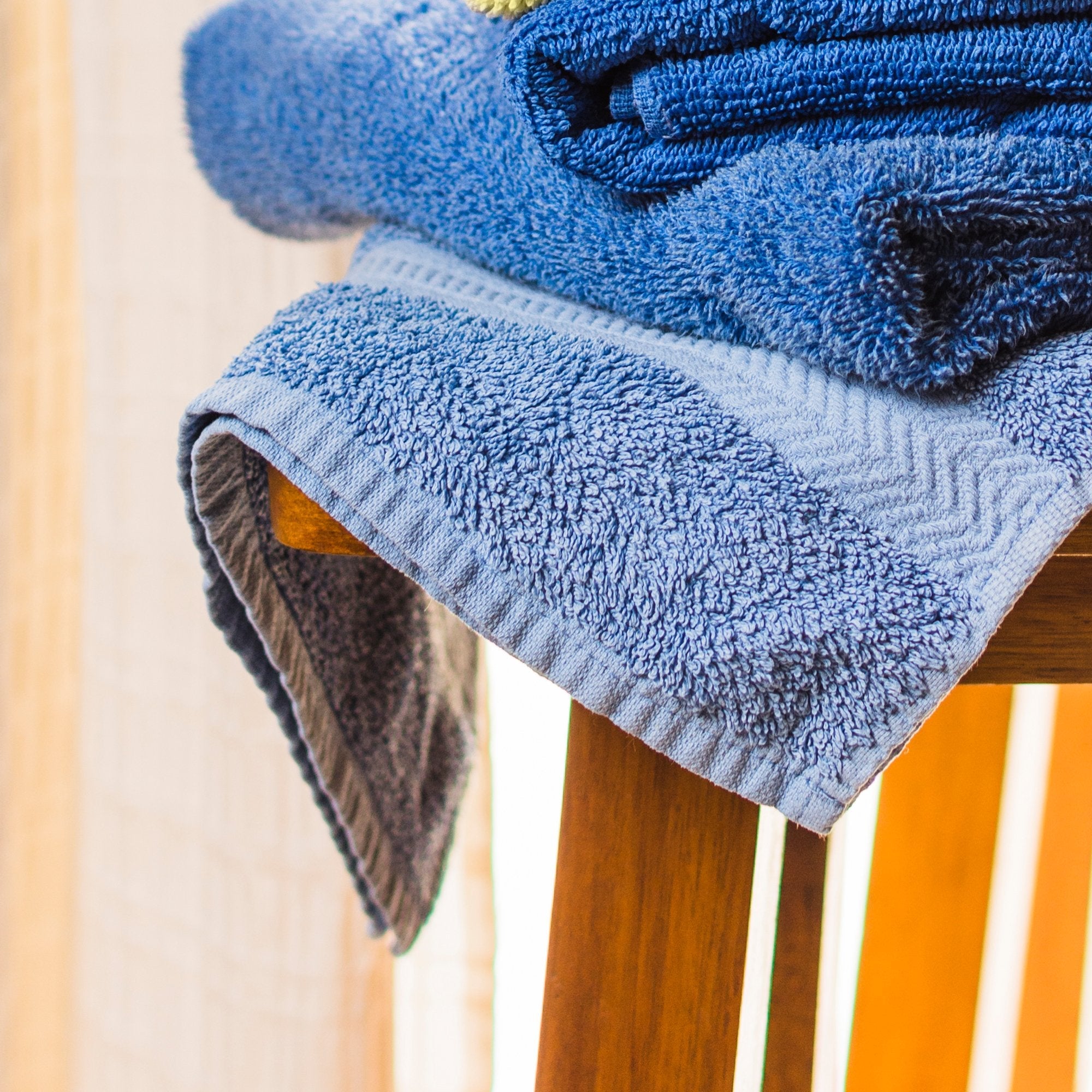 Blue Towel on wooden stool