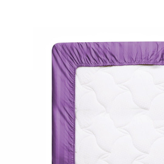 Purple Striped Fitted Sheet On Mattress