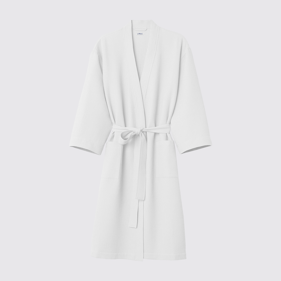 white textured bathrobe
