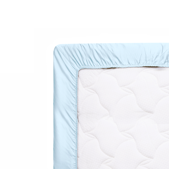 Solid Baby Blue Fitted Sheet Wrap On Mattress