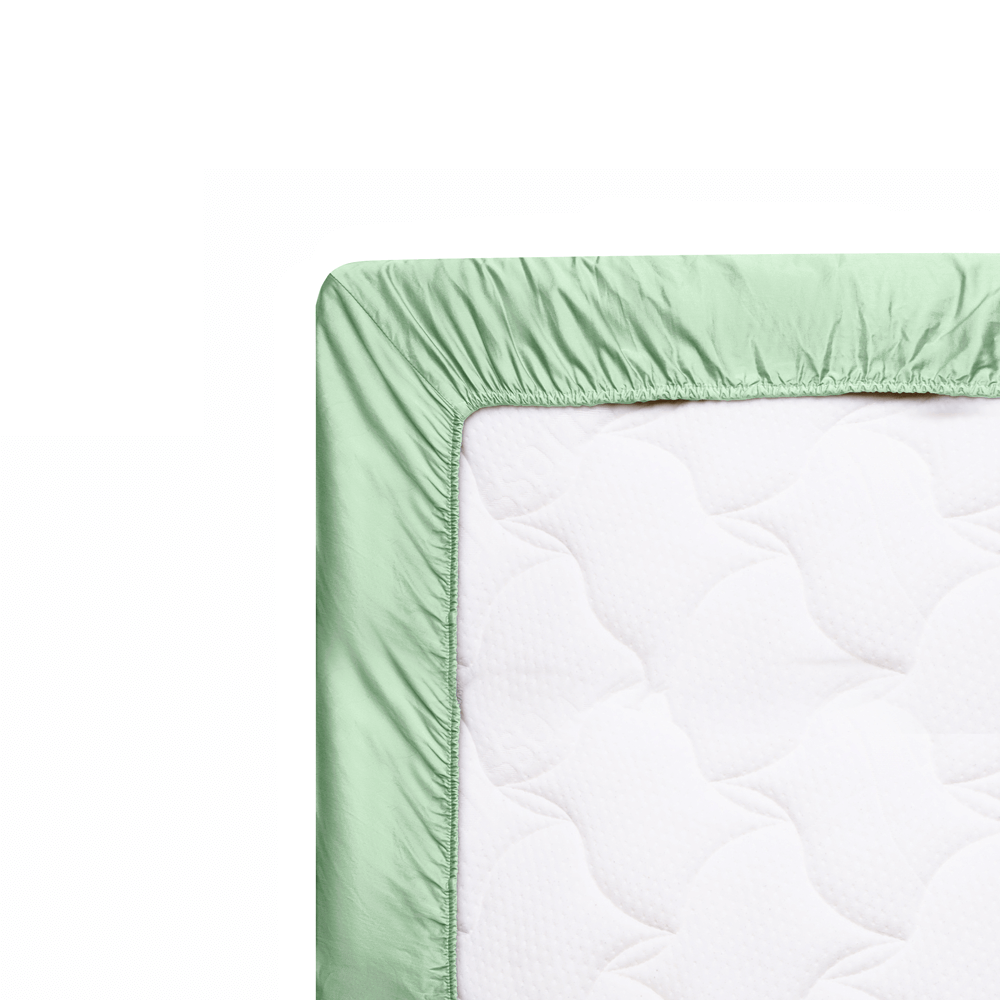 Solid Slit Green Fitted Sheet Wrap On Mattress