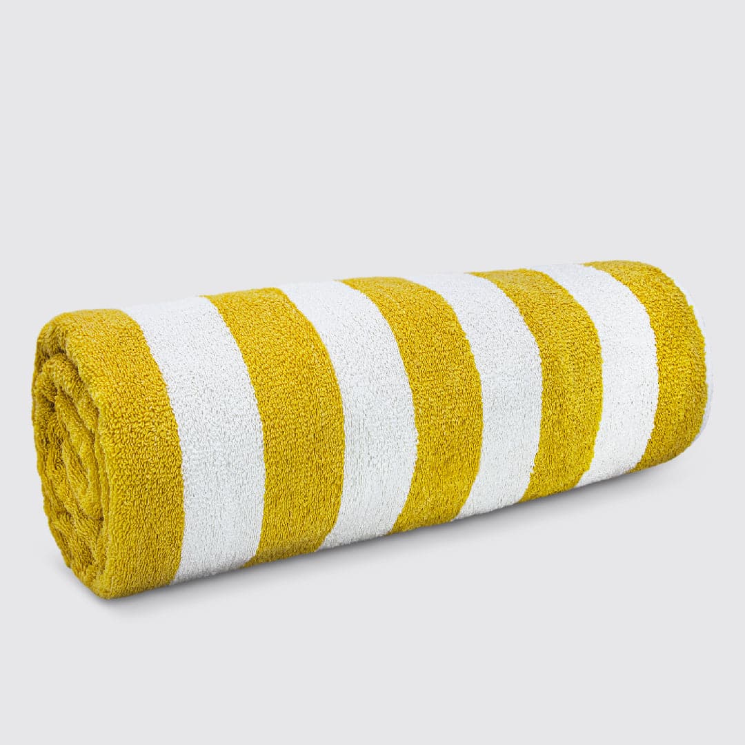 Yellow Folded Cabana Stripes Beach Towel