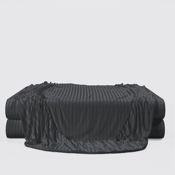 Blackened Pearl 1CM Hotel Stripes Fitted Sheet Set
