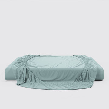Slit Green Sateen Fitted Sheet Set