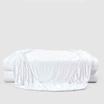 White 1CM Hotel Dobby Stripes Fitted Sheet Set