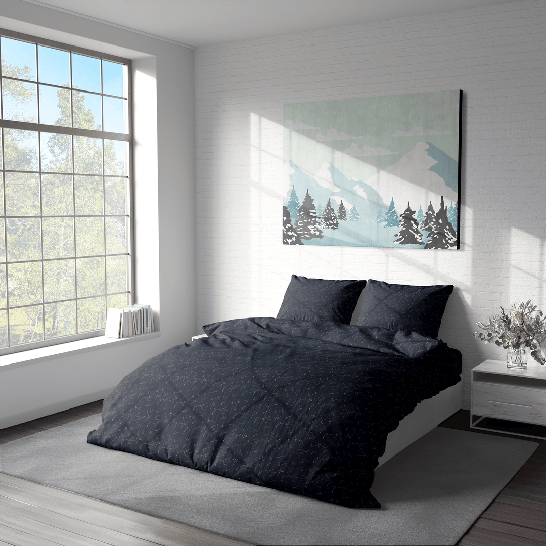 Printed Galaxy bedding set on bed