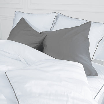 White with Charcoal Grey Piping Trim Bedding Set
